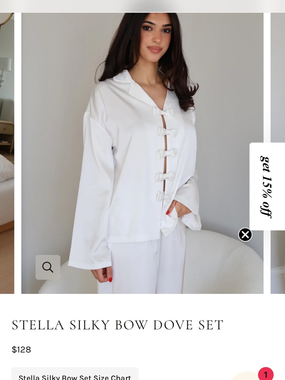 Waverles Stella Silky Bow Dove Set - White Pajama set bridal